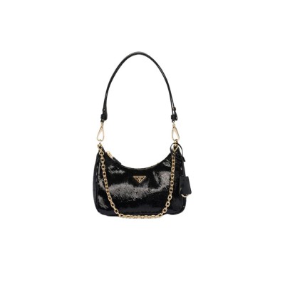 PRADA LEATHER HANDBAG SHOULDER BAG WOMEN'S BLACK 1BC204 (22*18*6cm)  PRADA LEATHER HANDBAG SHOULDER BAG WOMEN'S BLACK 1BC204 (22*18*6cm)